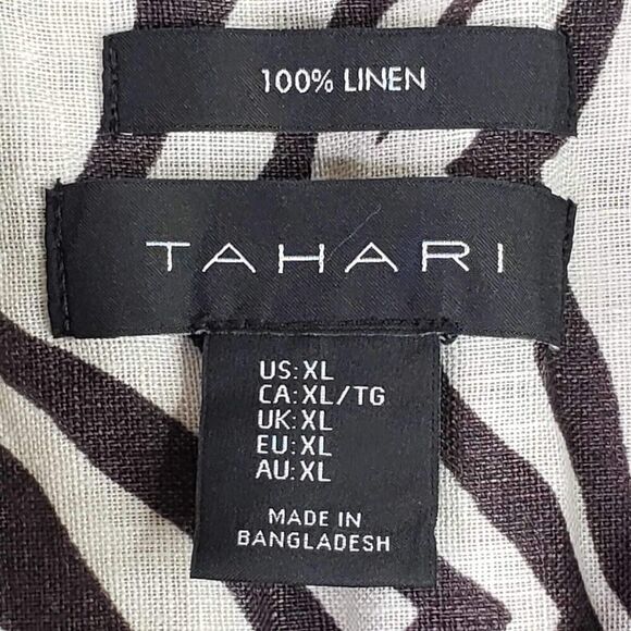 Tahari Shirt Womens XL Zebra Stripe Linen Button Up Long Sleeve Lagenlook - Picture 6 of 8